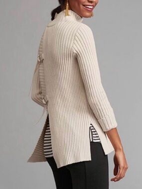 CAbi Cream Ribbed Turtleneck Sweater Tunic